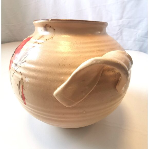 Ceramic Poppy Vase Wide Scroll Handles Art Deco Circa 1940s Floral Pottery - Picture 6 of 11